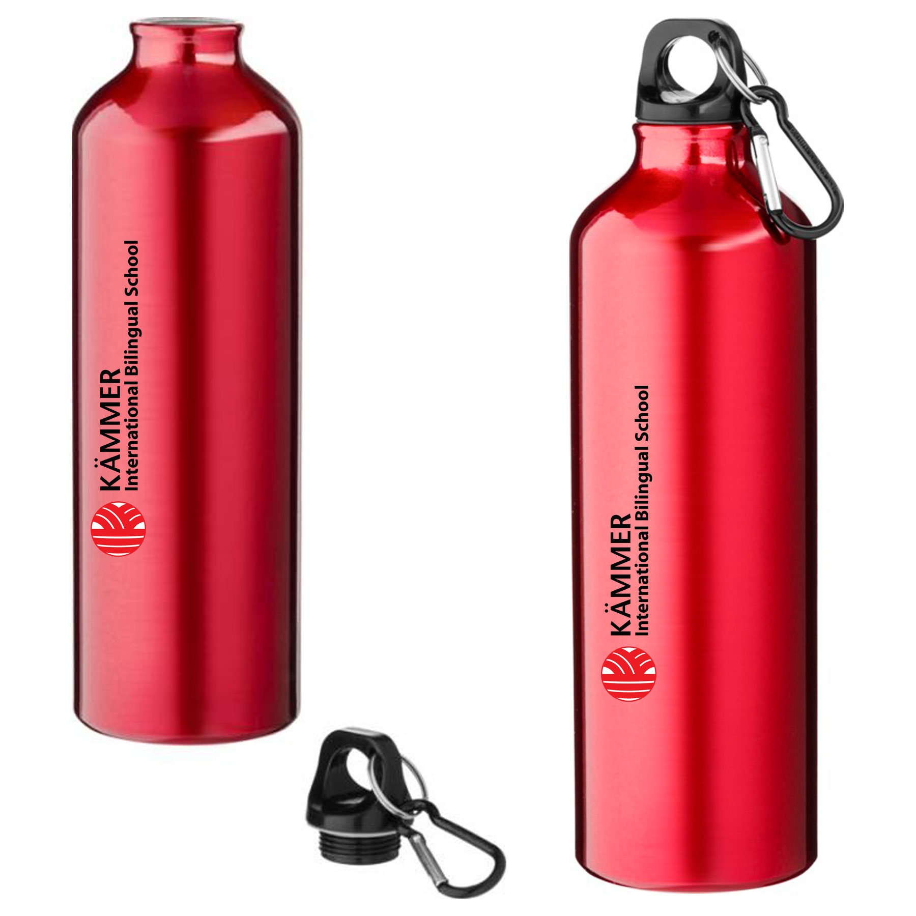 Aluminium Trinkflasche mit Karabiner mit 3D-KIBS-Logo Rot